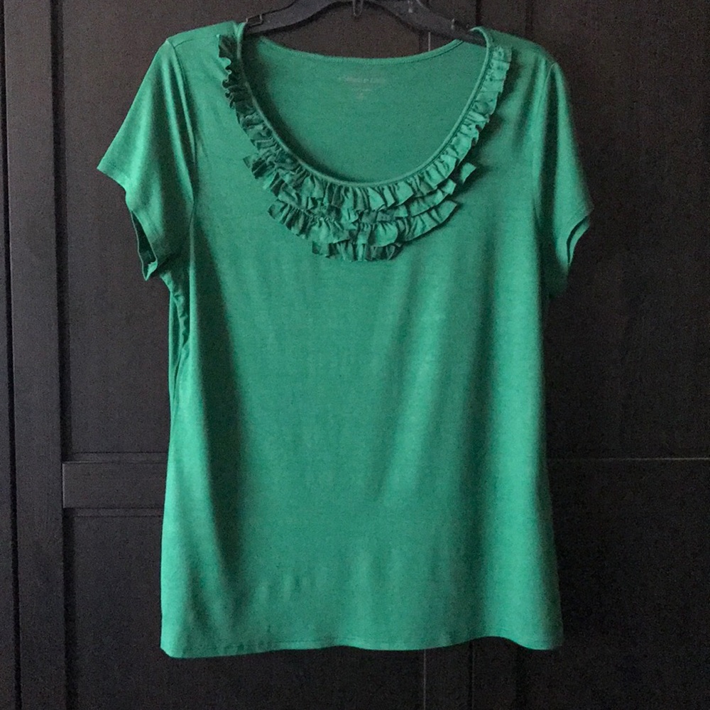 Coldwater Creek Ruffle Bib Rayon Tee